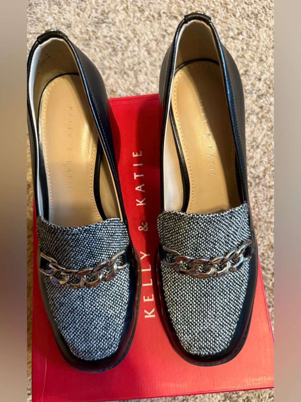 Price Drop! Kelly & Katie Black and White Tweed Chain-Trim Shoes